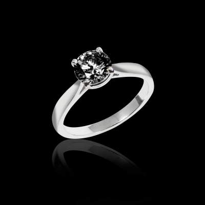 Bague solitaire diamant noir or blanc Angela solo